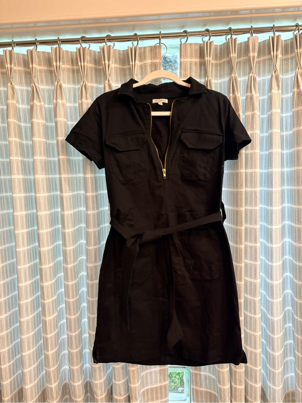 Albion Black Short-Sleeve Zip Utility Mini Dress